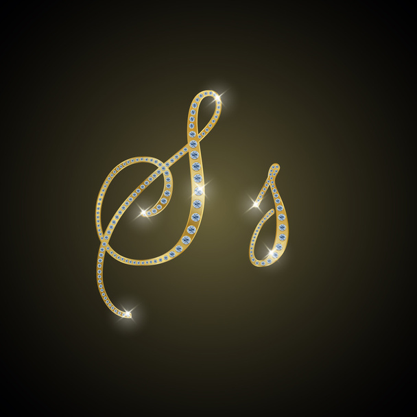 Glanzende alfabet "S" van goud en diamant - Vector, afbeelding