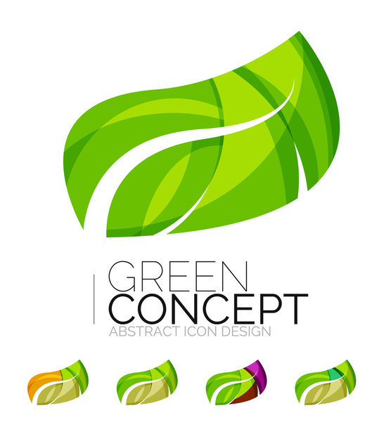 Set of abstract eco plant icons, business logotype nature green concepts, clean modern geometric design - Vector, Image