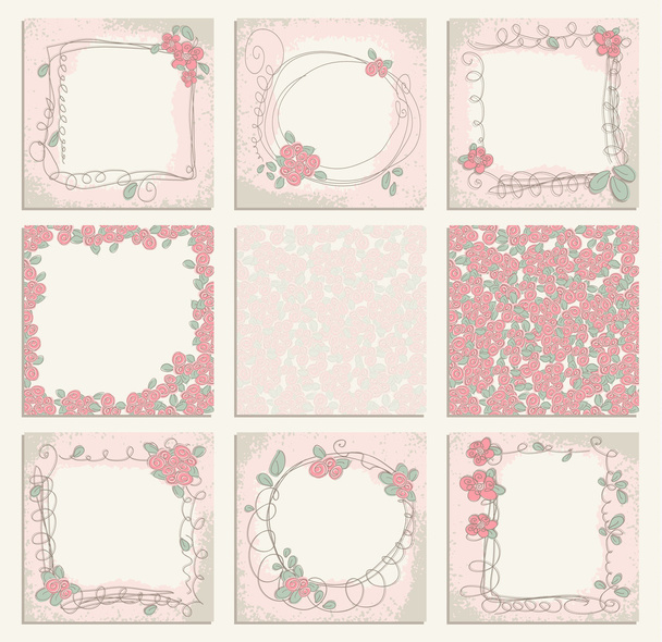 Set of 9 creative floral universal background with frames - Vector, afbeelding
