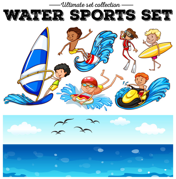 Různé druhy vodních sportů - Vektor, obrázek
