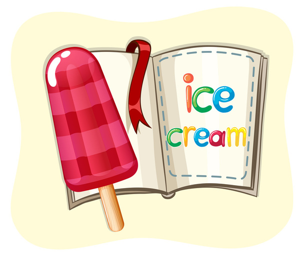 Icecream op stok en een boek - Vector, afbeelding