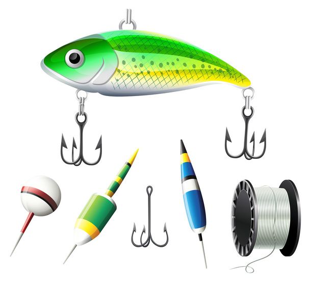 Different kind of fishing equipments - Vetor, Imagem