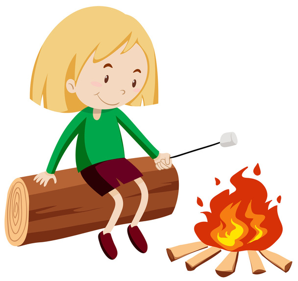 Girl at the campfire - Vector, Image