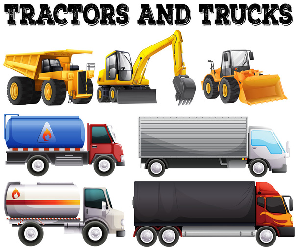 verschiedene Arten von Traktoren und Lastkraftwagen - Vektor, Bild