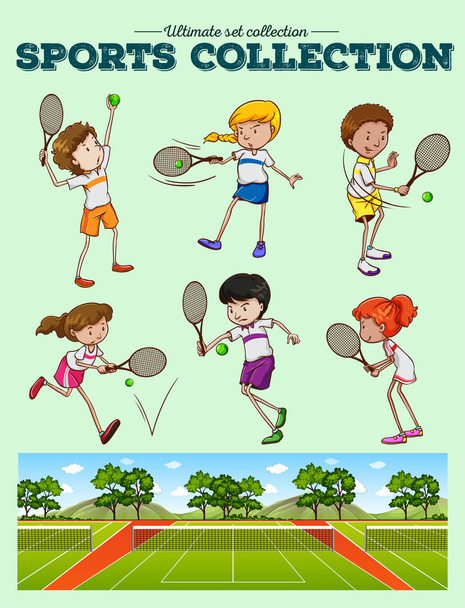 Tennisspieler und Tennisplätze - Vektor, Bild