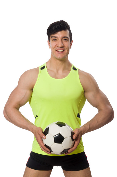 Man met voetbal geïsoleerd op wit - Foto, afbeelding