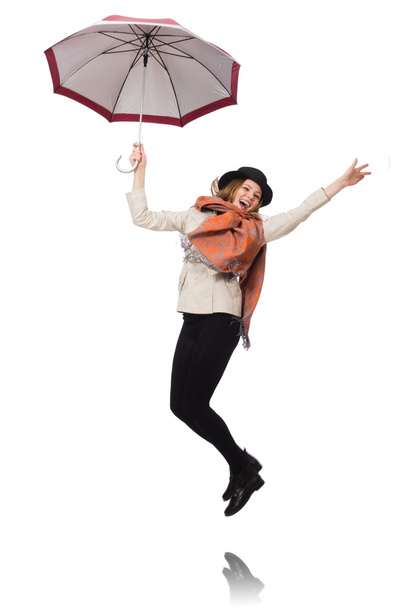 Woman with umbrella isolated on white - Foto, Imagen