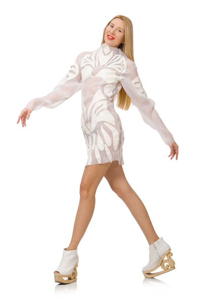 Woman wearing white dress isolated on white - Фото, зображення