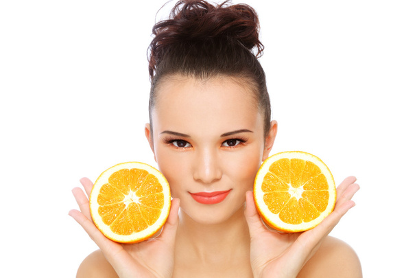 Girl with oranges - Foto, Imagem