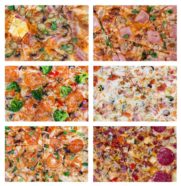 fundo conjunto com diferentes fatias de pizzas
 - Foto, Imagem