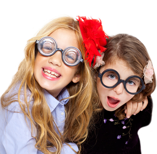 Nerd children girl group with funny glasses - Foto, afbeelding
