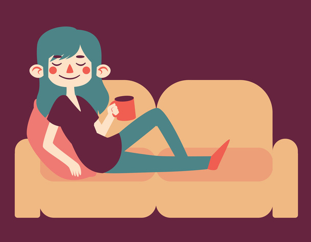 Cute Girl Relaxing on her Sofa - Vector, Image