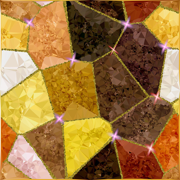Motivo astratto in oro, marrone, rosso e bianco di cristalli e poligoni con riflessi di luce
 - Vettoriali, immagini