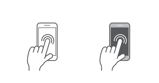 Icone con le mani che tengono il dispositivo intelligente
 - Vettoriali, immagini