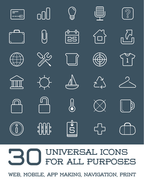30 universelle Symbole - Vektor, Bild