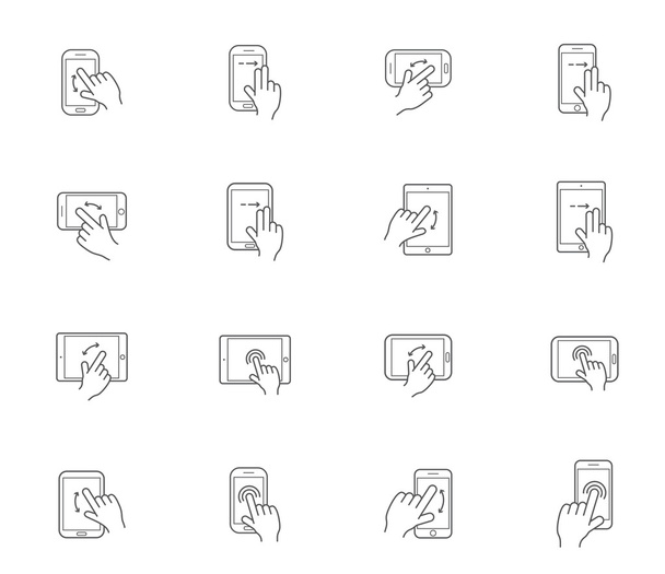 Ikony s rukama drží inteligentní zařízení - Vektor, obrázek