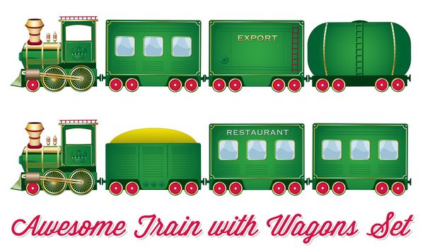 Τρένο με βαγόνια πράσινο ατμομηχανή - Διάνυσμα, εικόνα