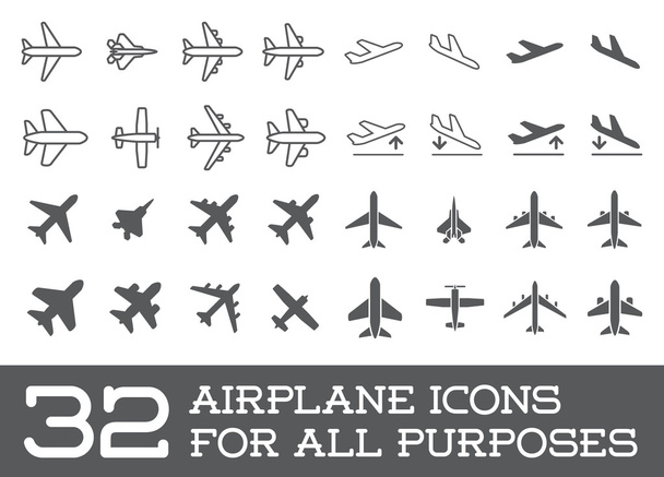 Vliegtuigen of vliegtuig Icons Set - Vector, afbeelding