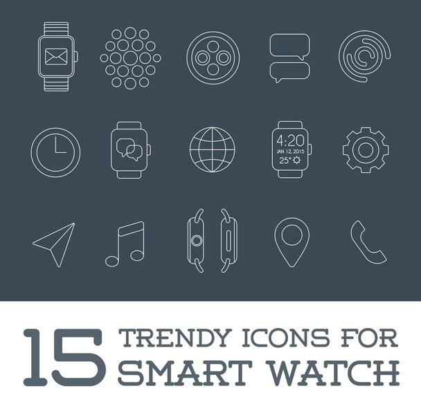 15 iconos frescos del reloj inteligente
 - Vector, imagen
