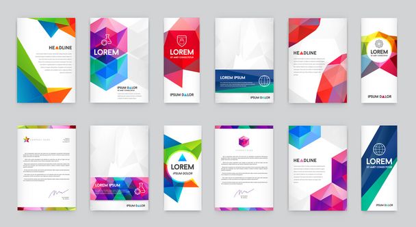 Letterhead and geometric triangular design brochure - Vektör, Görsel