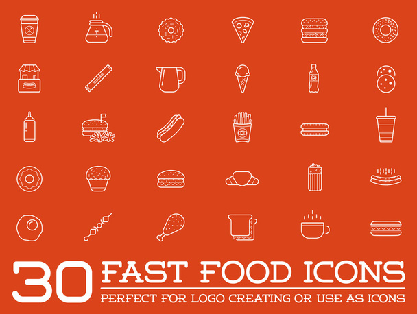 Set of Fast Food Elements Icons - Vector, Image