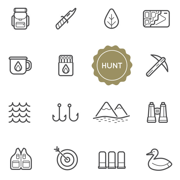 Set of Outdoor Hunting Elements - Vector, Image