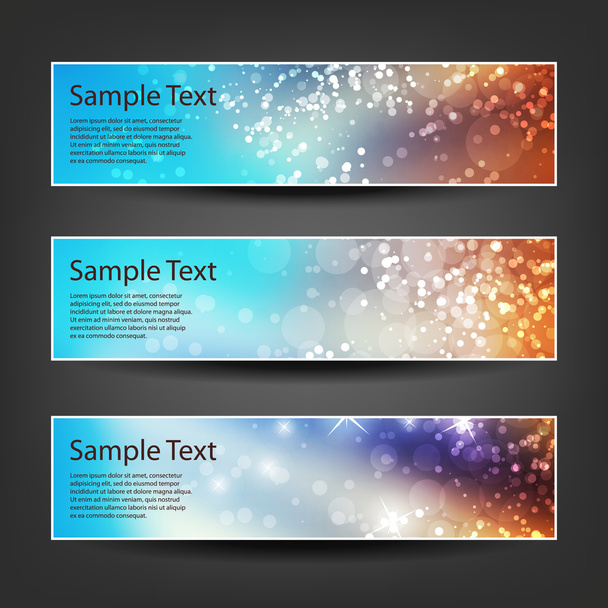 Set of Horizontal Banner or Header Background Designs - Colors: Blue, Brown, White - For Party, Christmas, New Year or Other Holidays, Ad Templates - Вектор,изображение