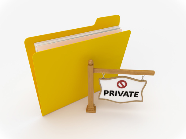 Yellow Folder with Wooden Signpost Private
 - Фото, изображение