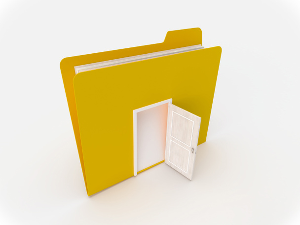 Gele map met een witte deur Open - Foto, afbeelding