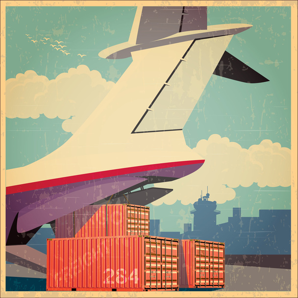 air freighter old poster - Vector, Image