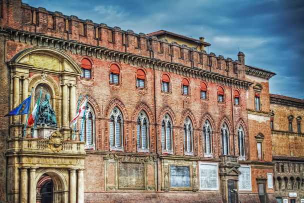 Palazzo D'Accursio under dramatic sky in Bologna - Photo, Image