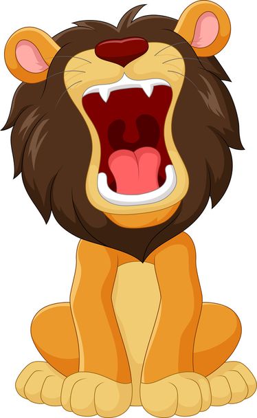 Cartoon happy lion roaring isolated on white background - Vector, Image