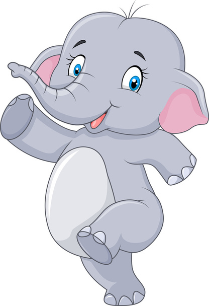 Cartoon Cute happy cartoon elephant isolated on white background - Vector, Imagen