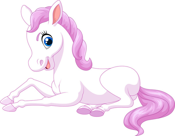 Cartone animato divertente bel cavallo pony seduto isolato su sfondo bianco
 - Vettoriali, immagini