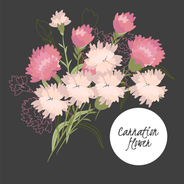 Εικονογράφηση με όμορφα λουλούδια γαρύφαλλο - Διάνυσμα, εικόνα