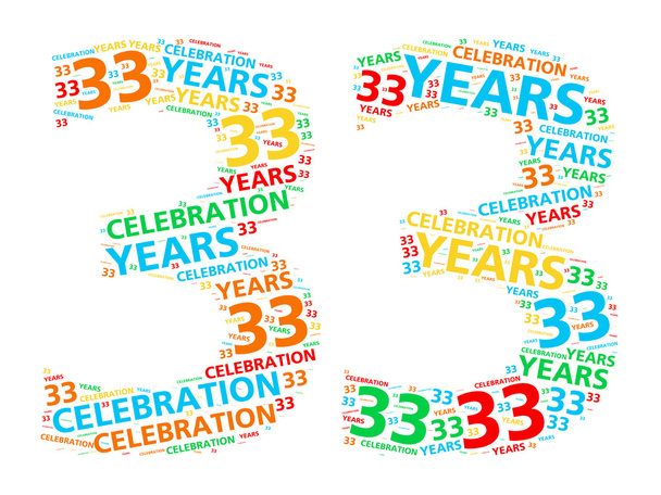 Colorful word cloud for celebrating a 33 year birthday or anniversary - Photo, Image