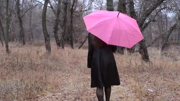 Žena jde na silnici s deštníkem - Záběry, video