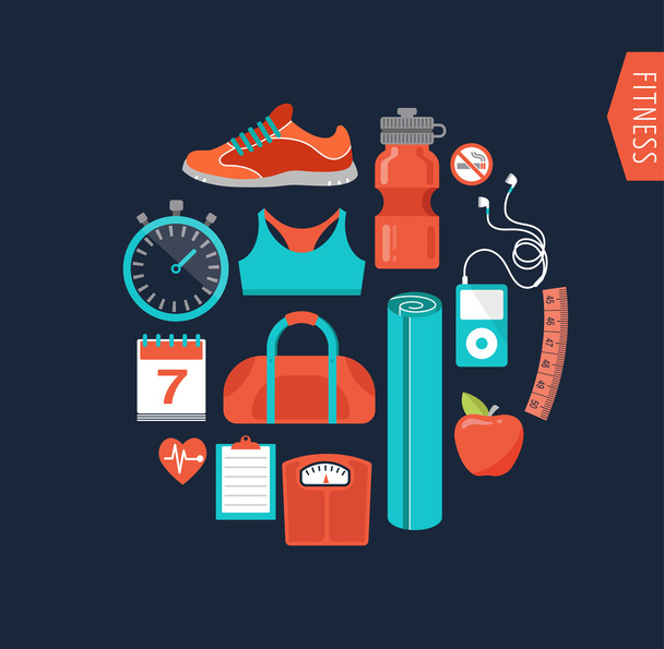 Fitness and gym line, flat icons - Vector, Image