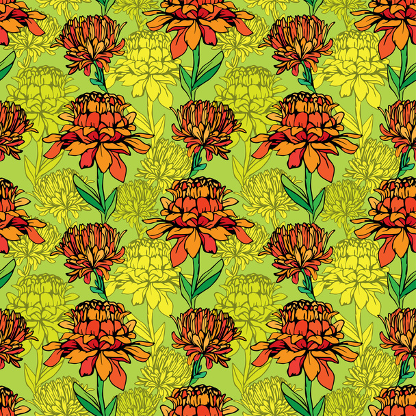 Seamless pattern with Realistic graphic flowers - daisyes - hand - Vettoriali, immagini