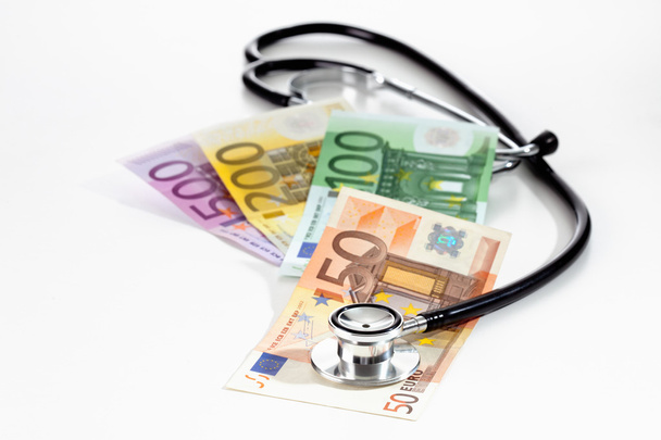 Euro notes and stethoscope - Foto, afbeelding