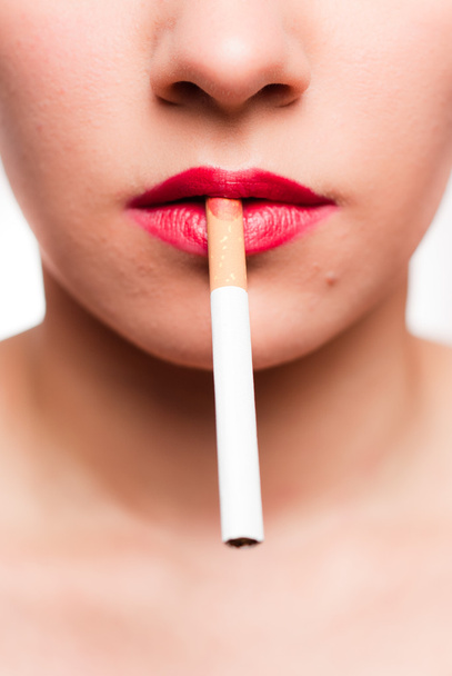 Red lips with a cigarette - Φωτογραφία, εικόνα
