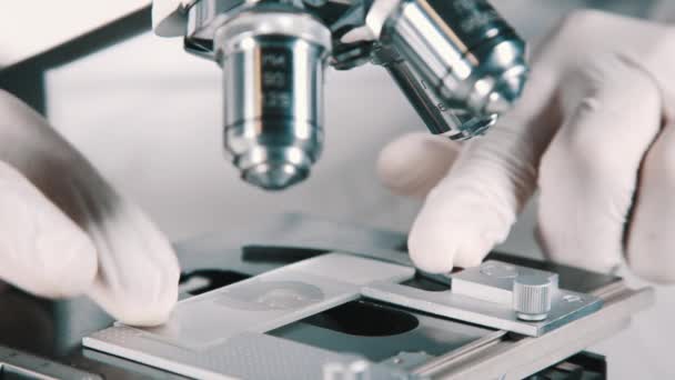 Científico usando un microscopio en laboratorio - Imágenes, Vídeo