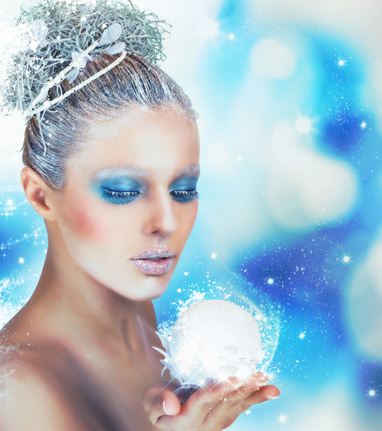 Woman with winter make-up - Фото, изображение