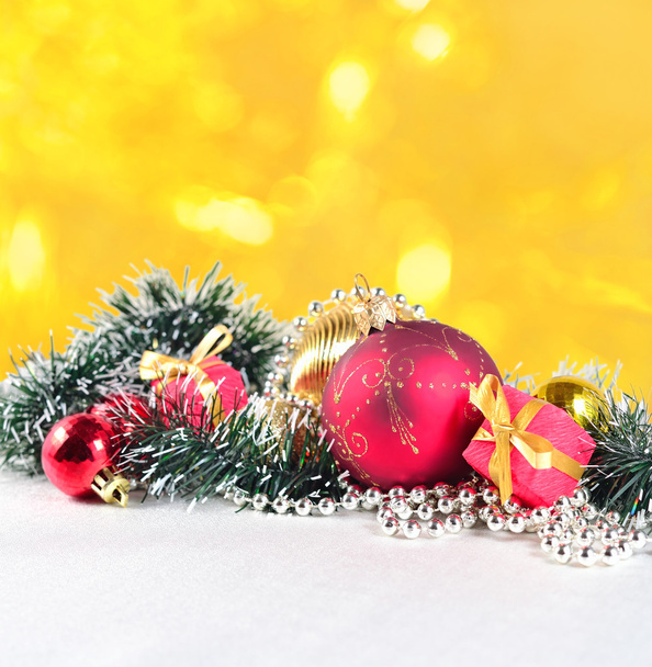 Christmas decorations on a golden background - Photo, Image
