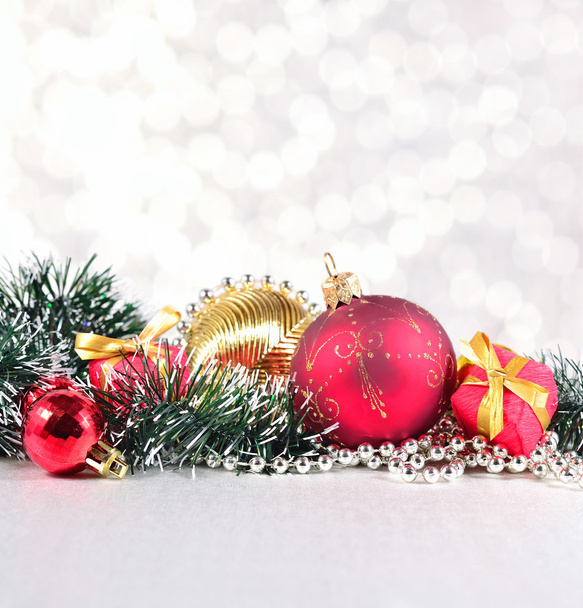Christmas decorations on a silvery background - Photo, Image