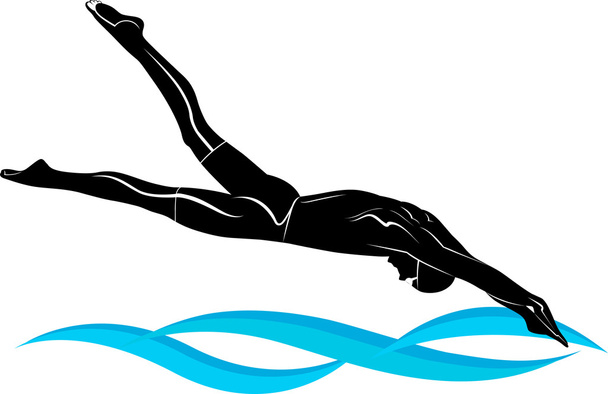 Black silhouette of swimmer athlete - Vector, Image