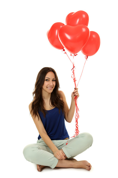 woman with red balloons - Fotoğraf, Görsel