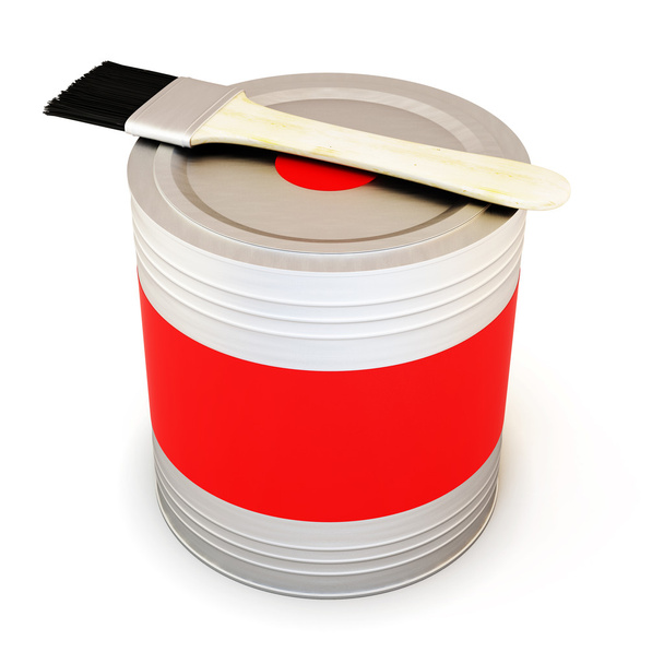 Metal Bank with red paint and brush. 3d. - Photo, image