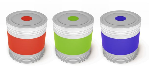 Készlet-festék-kanna különböző színű. 3D. - Fotó, kép