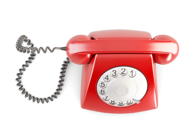 Rode roterende vintage telefoon. Bovenaanzicht. 3D illustratie. - Foto, afbeelding